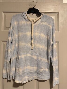 Women’s Light Blue & White Striped Hoodie Sweater